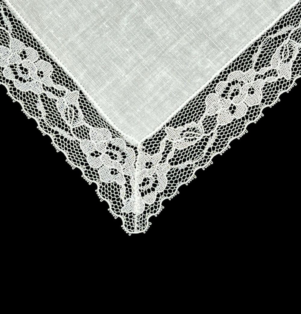 Handkerchief Vintage Elegant Wedding Bridal Hankie White Lace Edge Netting 9.5"
